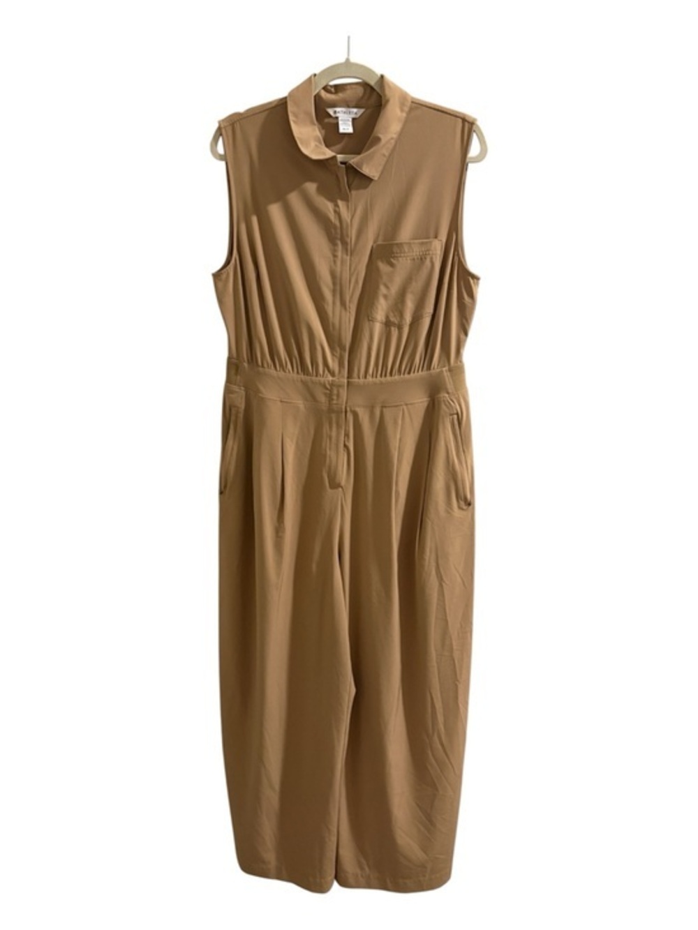 Athleta Brooklyn Utility Jumpsuit Tan Sleeveless Cropped 14P Petite